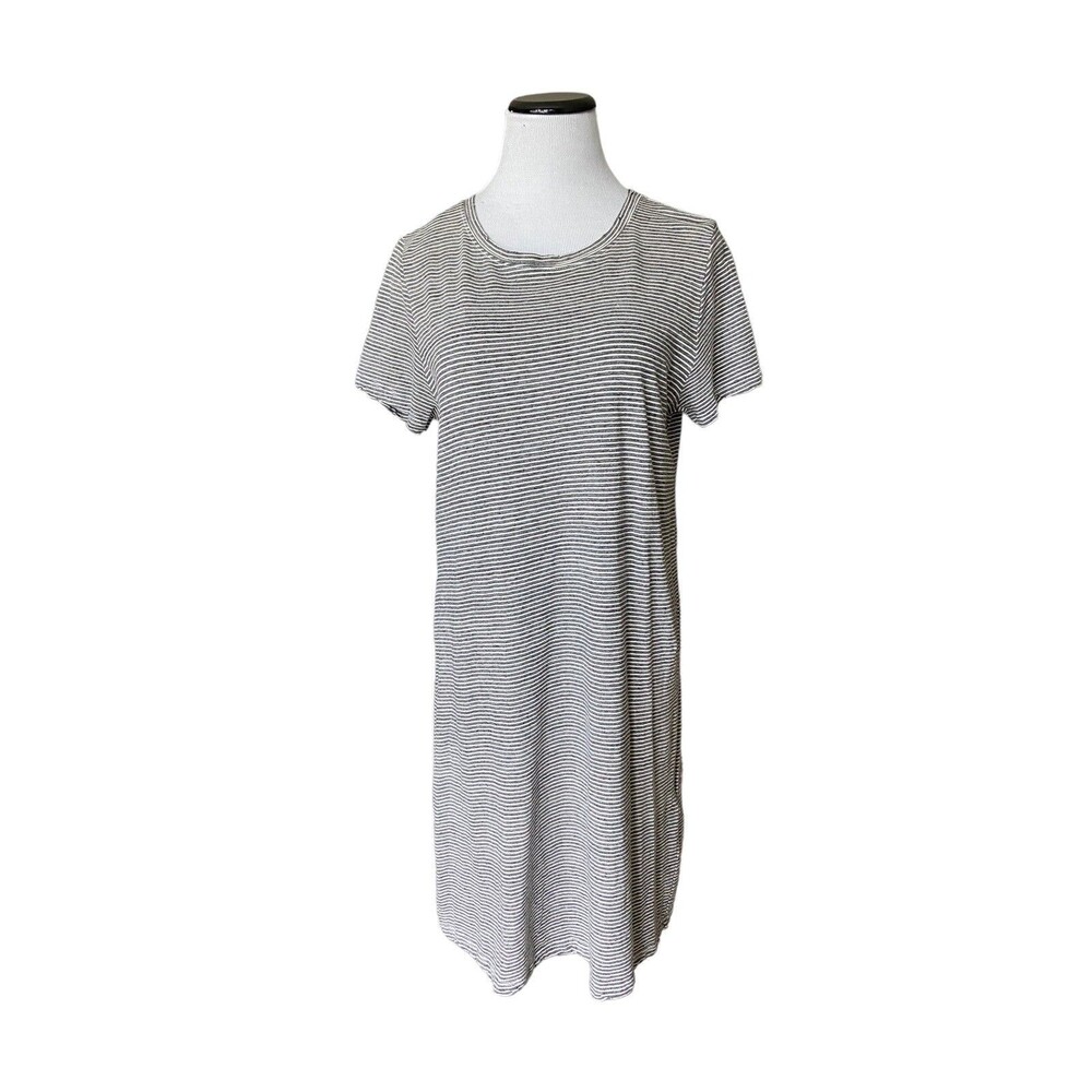Current Elliott Women Beatnik Shrirt Dress Size M Gray Striped Distressed Casual - Picture 3 of 14